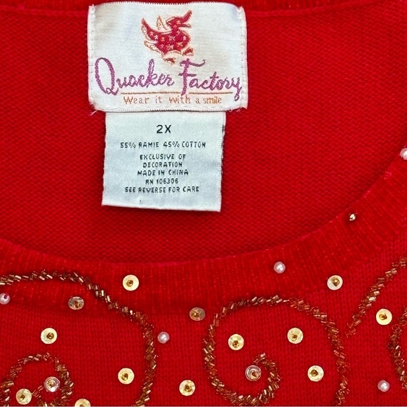 Quacker Factory Christmas Holidays Sweater with Beaded Gold Reindeer Size 2X - Picture 7 of 11
